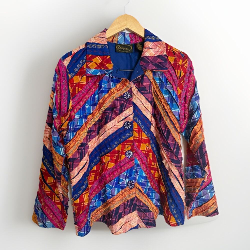 Vintage Alex Kim LG Petite Patchwork Art To Wear Multi Color/Texture Boho Jacket
